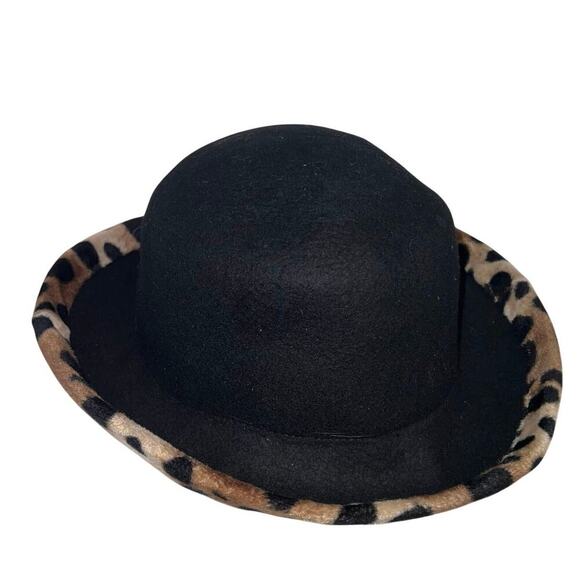 Ladies 100% wool Y2K Bowler felt hat, tan black animal print - Picture 1 of 7